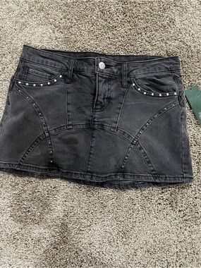 wild fable Black Studded Denim Mini Skirt